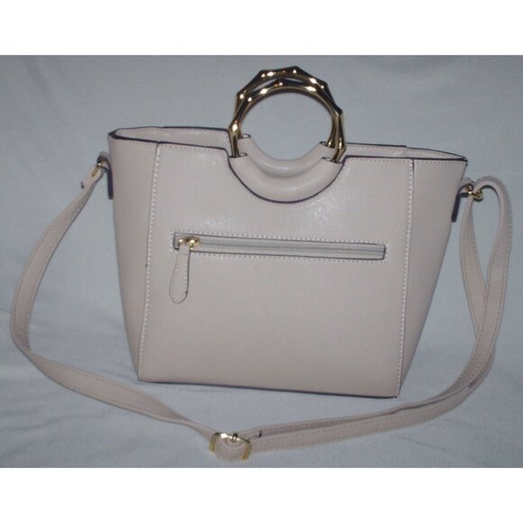 Liz Claiborne Beige Purse & Strap Silver Design Window Pane w/Gold Tone Handle - Picture 3 of 10